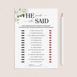 He Said She Said Anniversary Party Game Printable by LittleSizzle