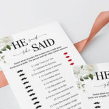 He Said She Said Anniversary Party Game Printable