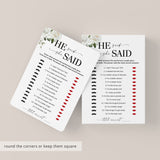 He Said She Said Anniversary Party Game Printable