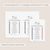 Anniversary Game He Said She Said Printable