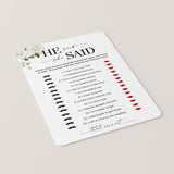 He Said She Said Game Questions for Couples Shower Printable