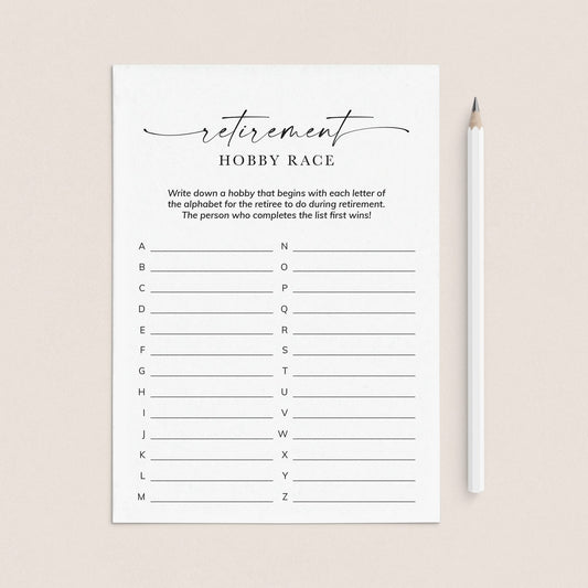 Printable Retirement Hobbies A-Z Race Game by LittleSizzle