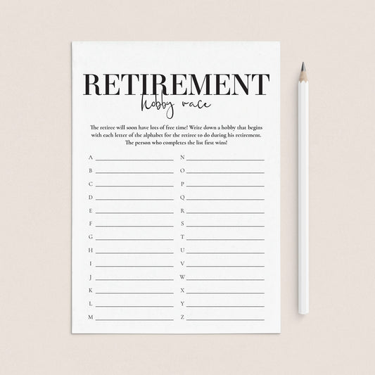 Retirement Party Game Hobby Race Printable