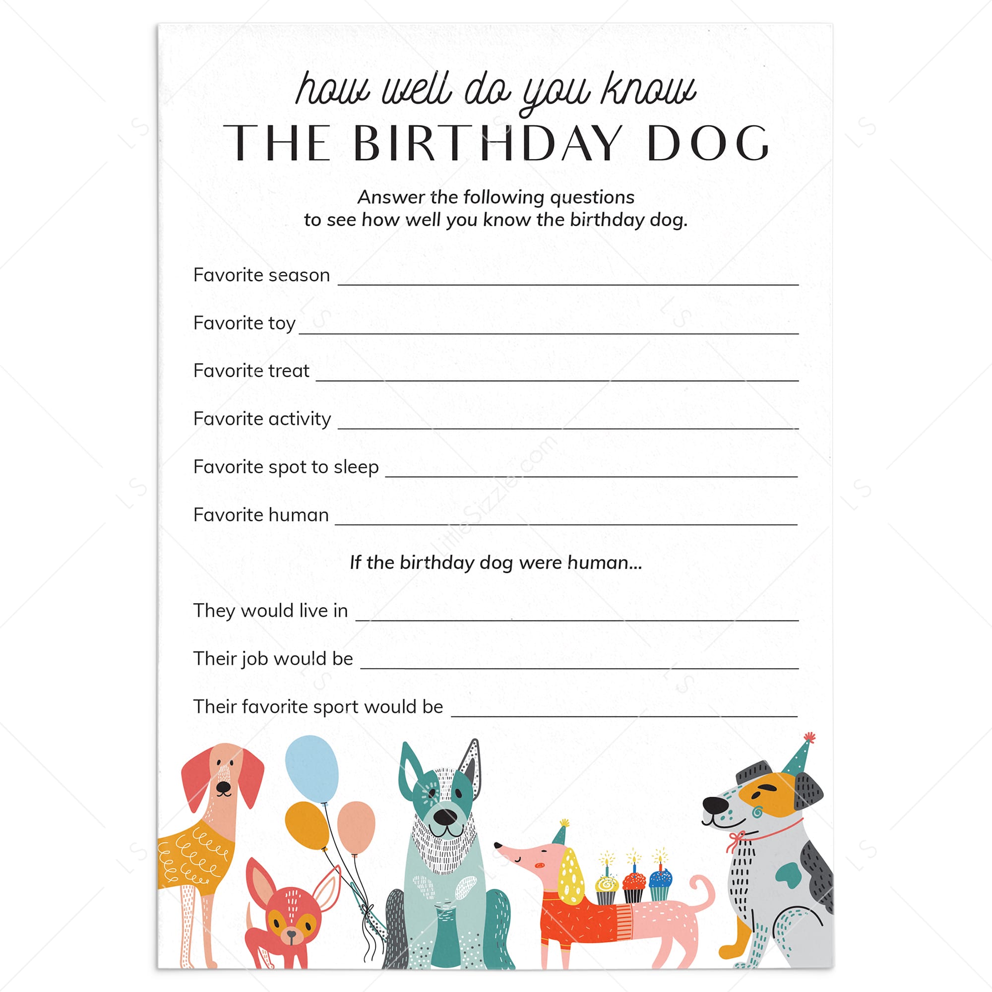 How Well Do You Know The Birthday Dog Game Printable by LittleSizzle