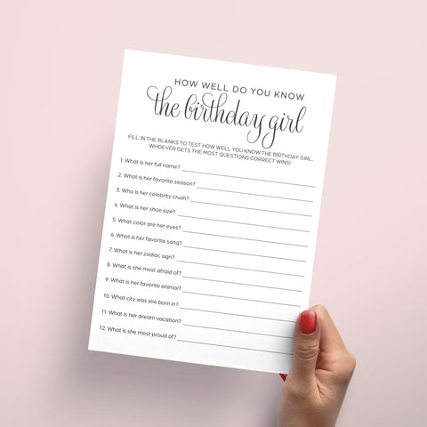 How Well Do You Know The Birthday Girl Printable | Calligraphy ...