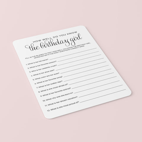 How Well Do You Know The Birthday Girl Printable | Calligraphy ...