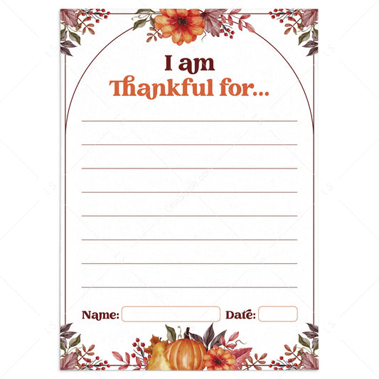 Thanksgiving I Am Thankful For Gratitude Place Setting Cards Printable by LittleSizzle