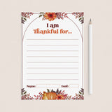 Thanksgiving I Am Thankful For Gratitude Place Setting Cards Printable by LittleSizzle