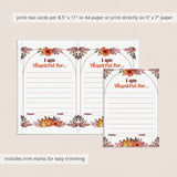 Thanksgiving I Am Thankful For Gratitude Place Setting Cards Printable