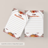 Thanksgiving I Am Thankful For Gratitude Place Setting Cards Printable