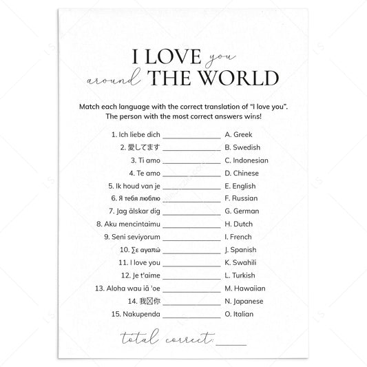 Printable I Love You Around The World Game With Answer Key by LittleSizzle
