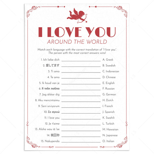 Printable I Love You Around The World Game with Answer Key by LittleSizzle