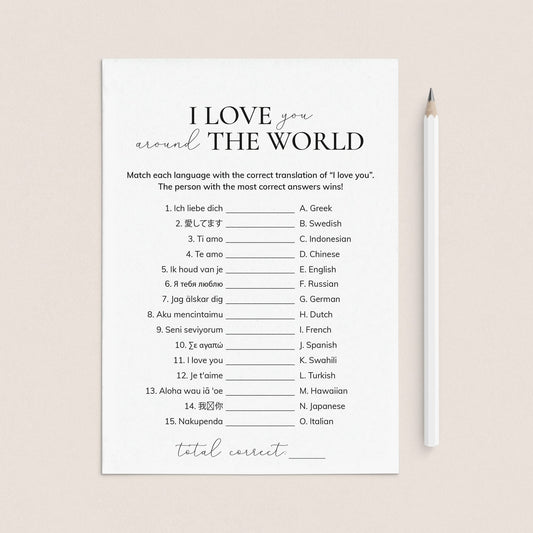 Printable I Love You Around The World Game With Answer Key by LittleSizzle