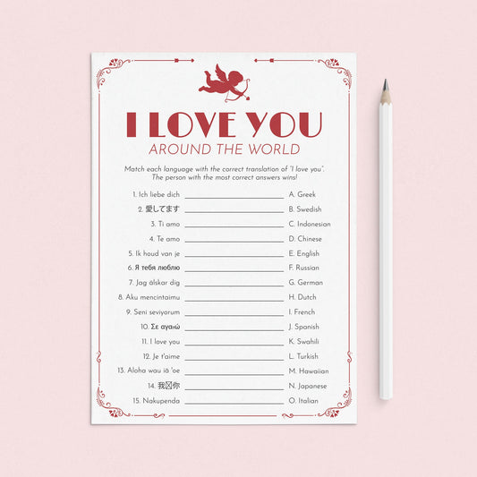 Printable I Love You Around The World Game with Answer Key by LittleSizzle