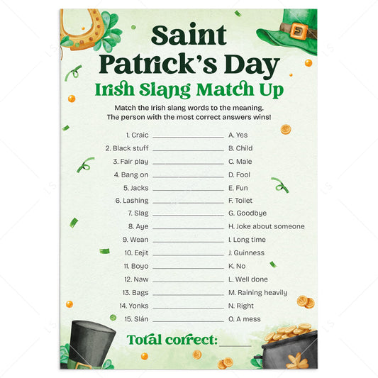 St Patrick's Day Irish Slang Game for Adults and Teens by LittleSizzle