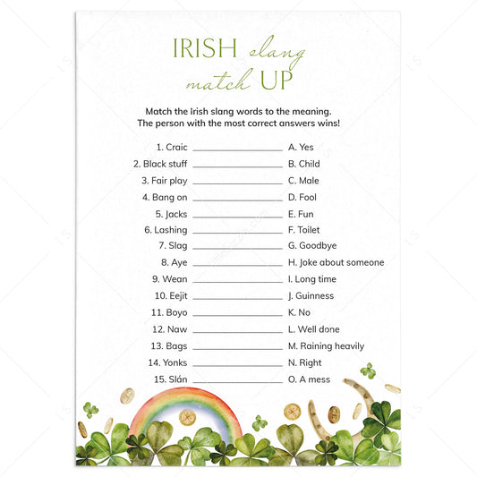 St Patricks Day Irish Slang Match-Up Game Printable by LittleSizzle