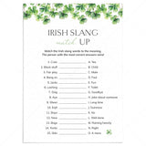 Irish Party Game Slang Match Up Printable by LittleSizzle