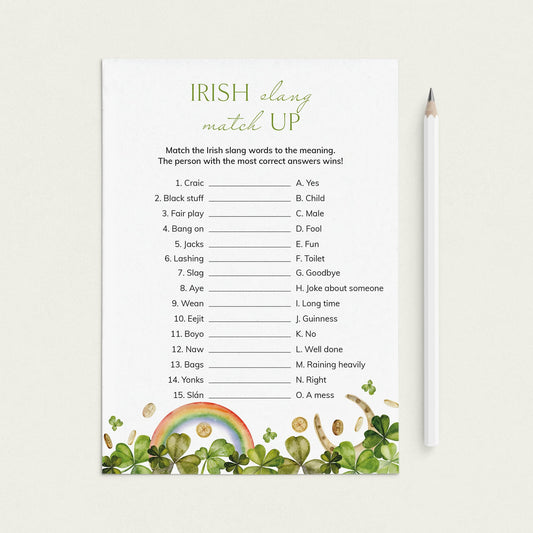 St Patricks Day Irish Slang Match-Up Game Printable by LittleSizzle