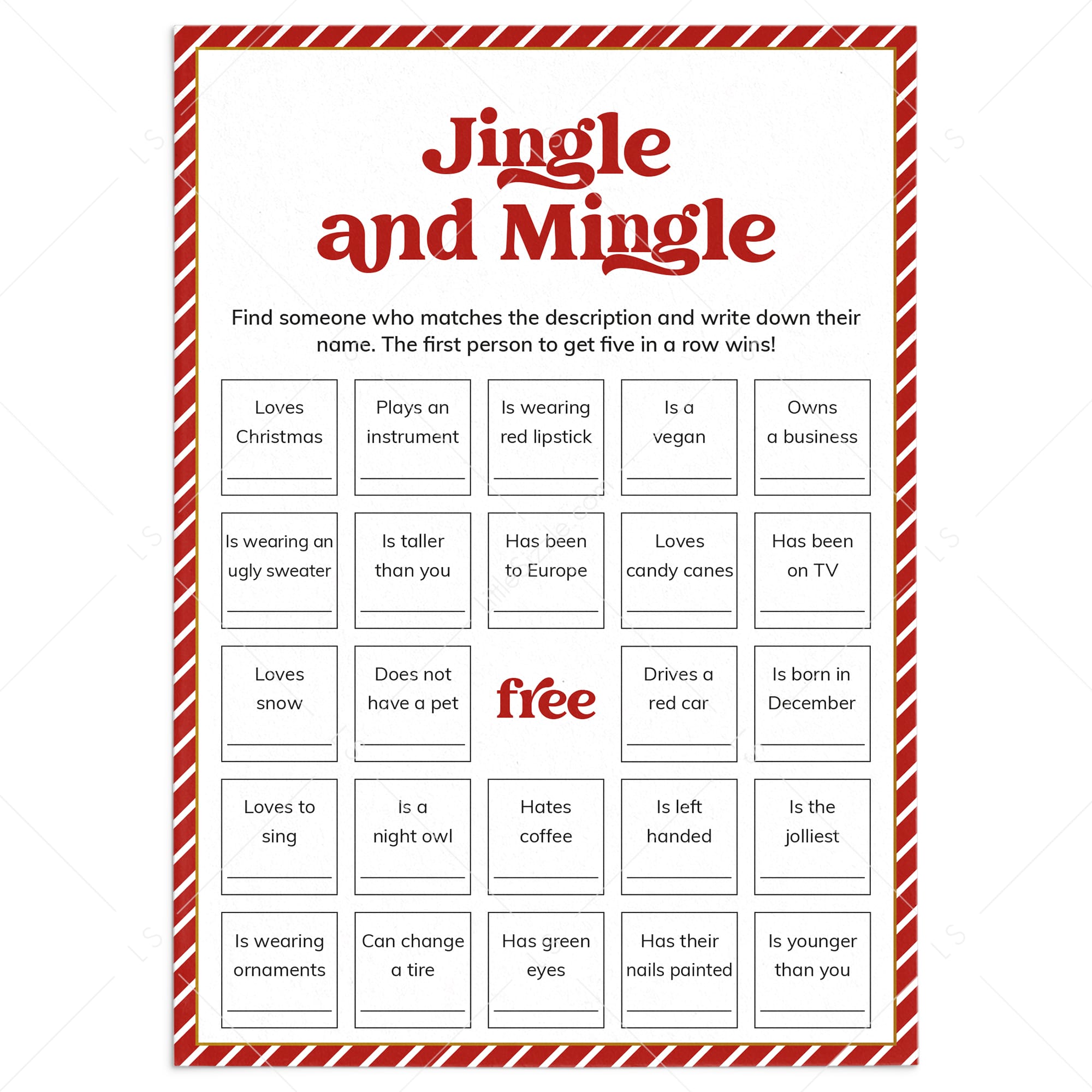 Christmas Jingle and Mingle Bingo Printable by LittleSizzle