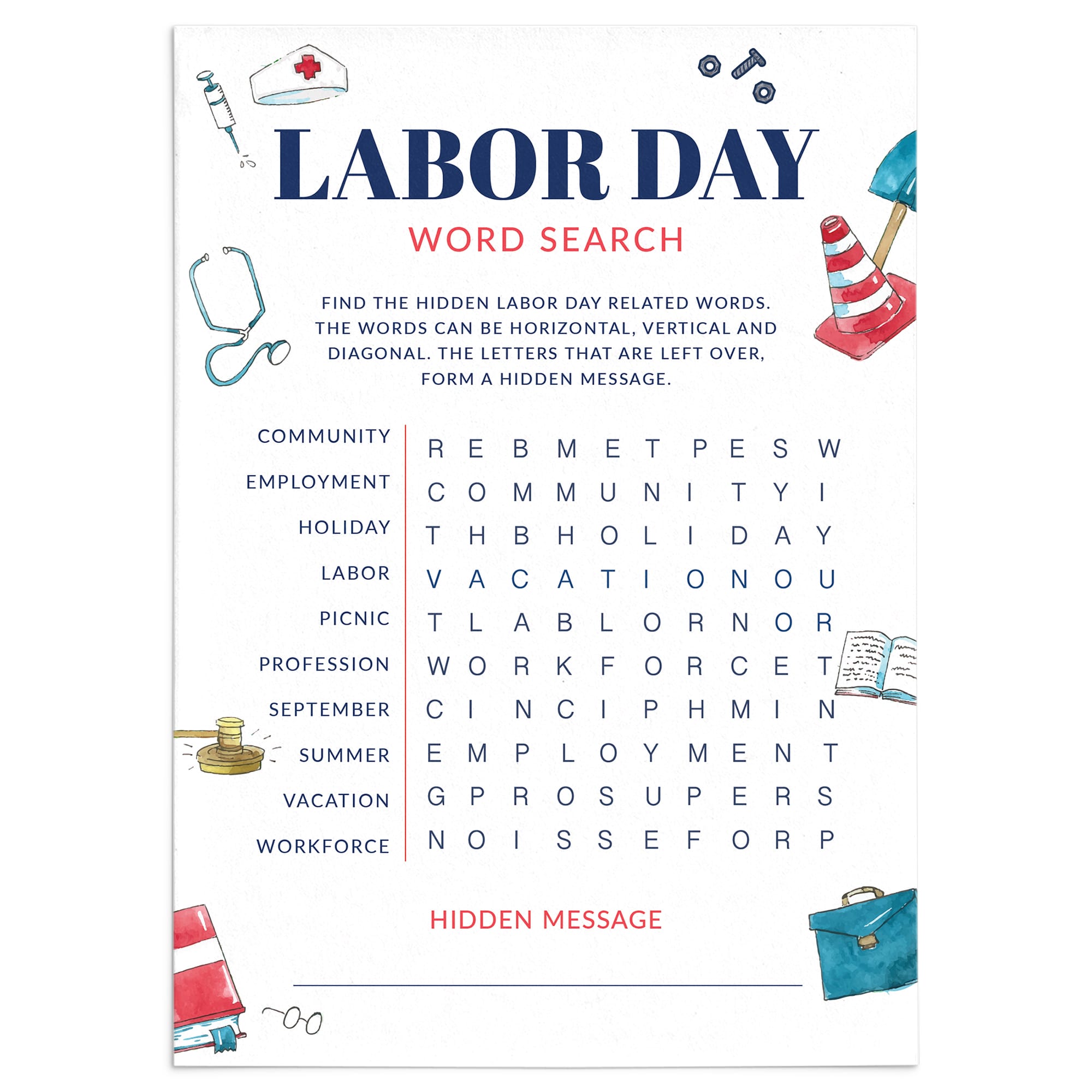 Printable Labor Day Word Search with Answers by LittleSizzle