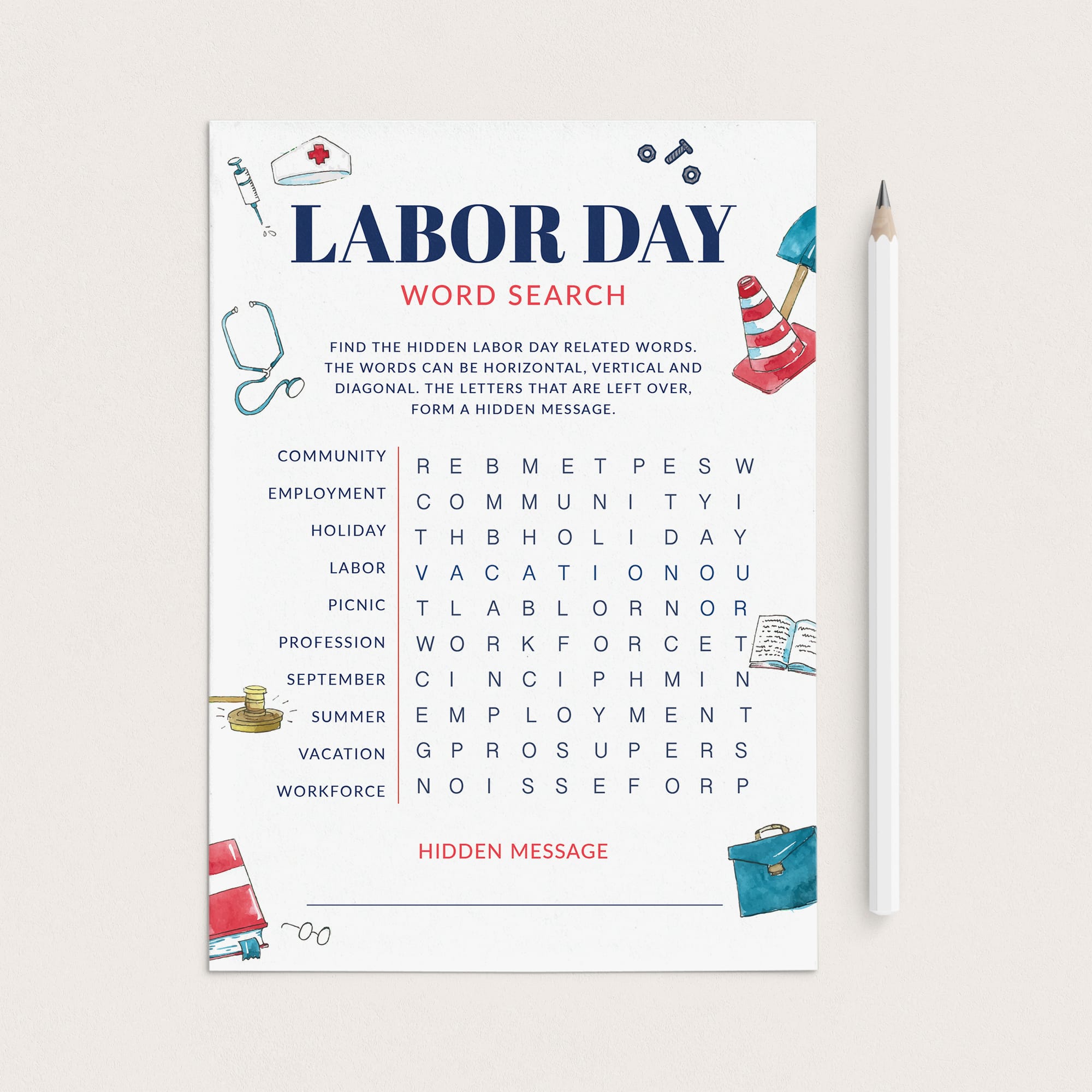 Printable Labor Day Word Search with Answers by LittleSizzle