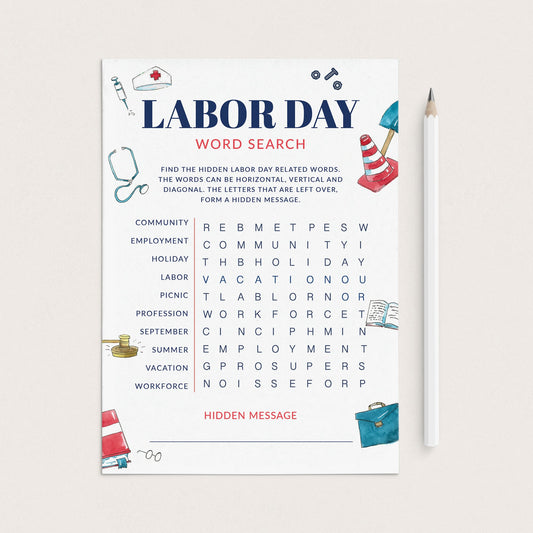 Printable Labor Day Word Search with Answers by LittleSizzle