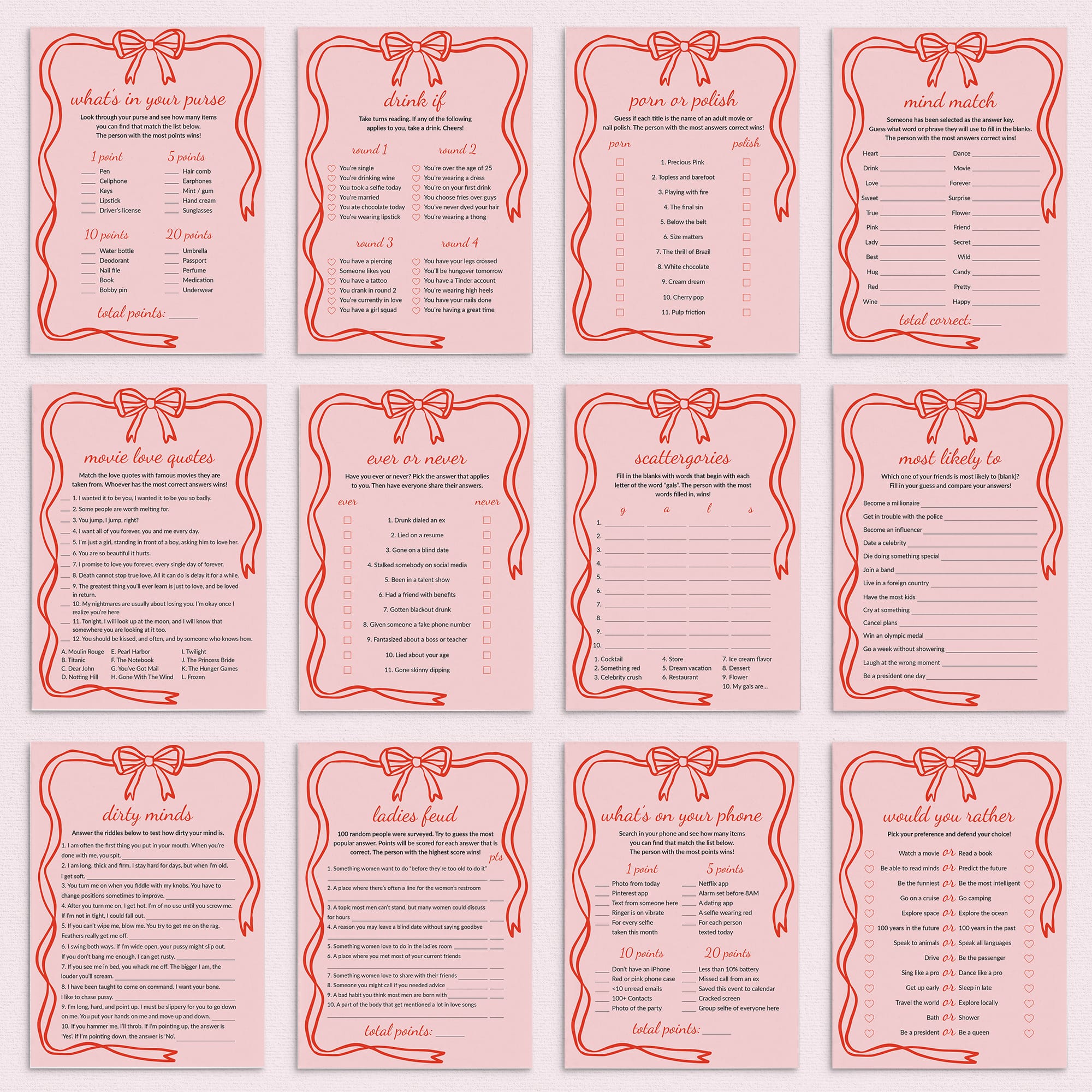 Girls Night Games Printable Wavy Border by LittleSizzle