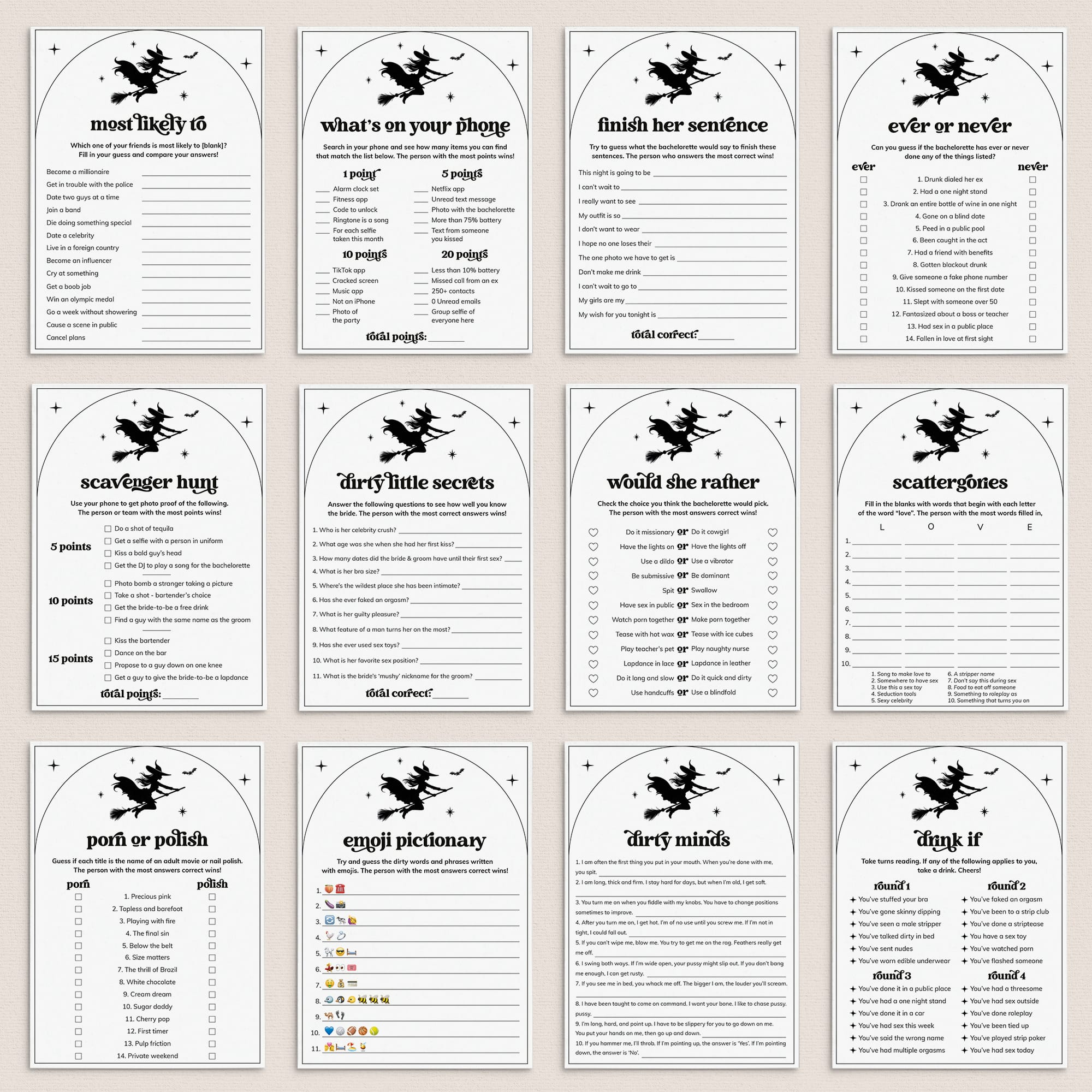 Let's Go Witches Bachelorette Games Printable by LittleSizzle