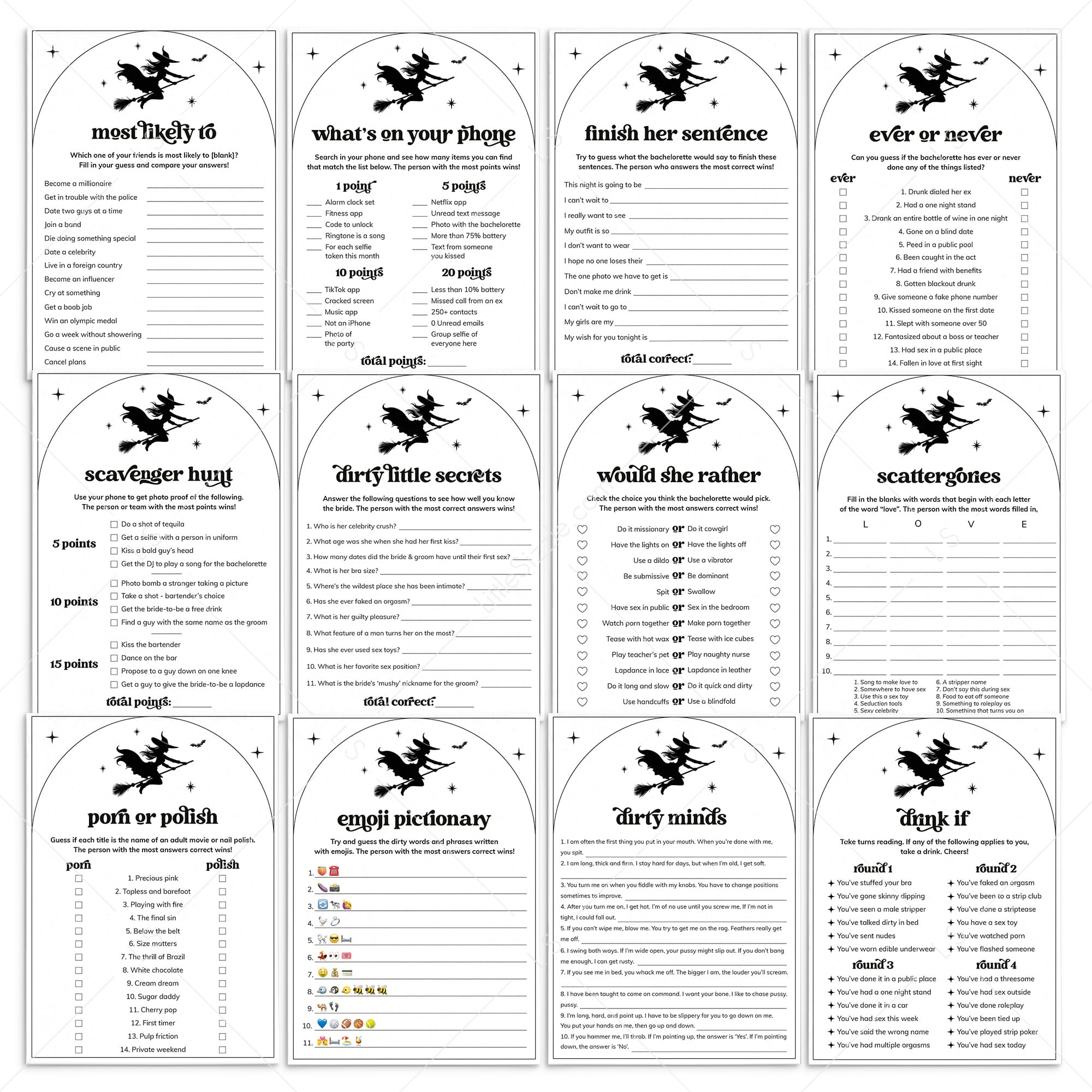 Let's Go Witches Bachelorette Games Printable by LittleSizzle