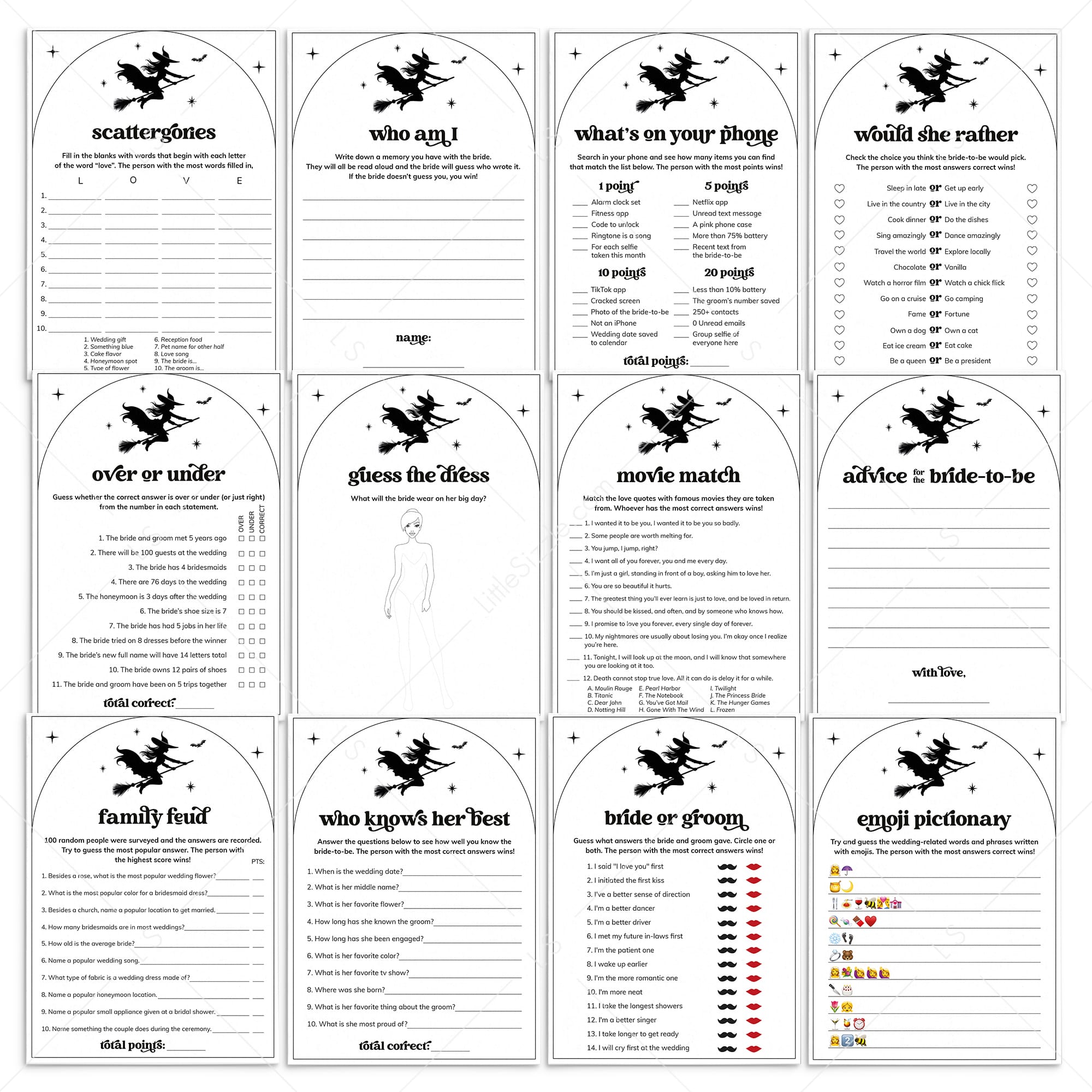 This Witch Is Getting Hitched Bridal Shower Bundle Printable | 12 Popular Games by LittleSizzle