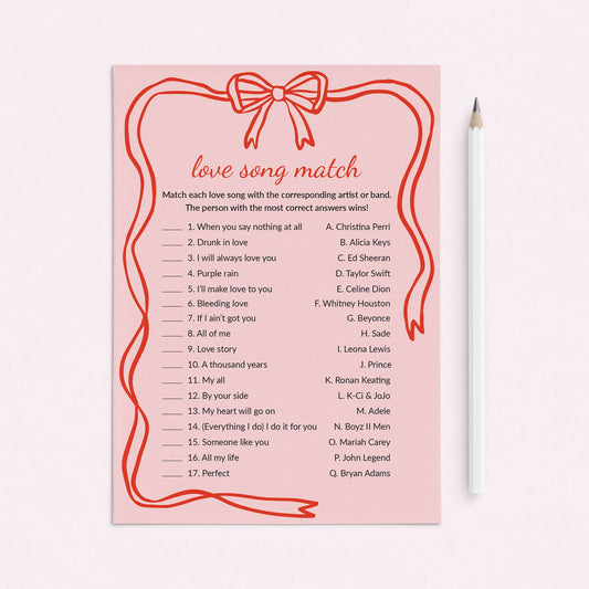 Love Song Game with Answers Printable