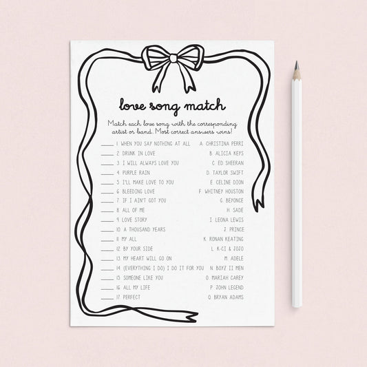 Printable Love Songs Matching Game by LittleSizzle