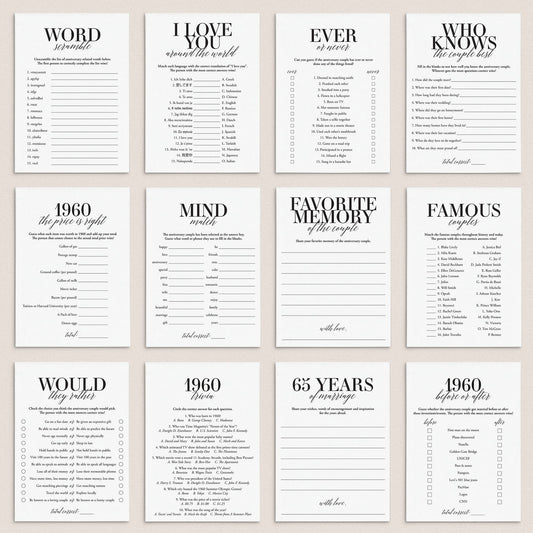 Married in 1960 65th Wedding Anniversary Party Games Bundle by LittleSizzle