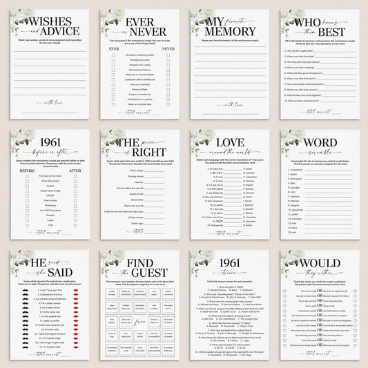 65th Anniversary Games Printable Floral Married in 1961 by LittleSizzle