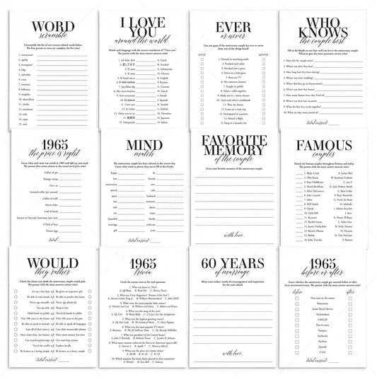 Married in 1965 60th Wedding Anniversary Party Games Bundle by LittleSizzle