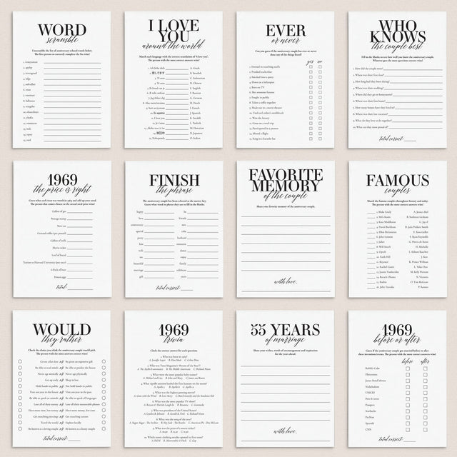 55th Anniversary Party Games Printable | 55 Wedding Anniversary Ideas ...