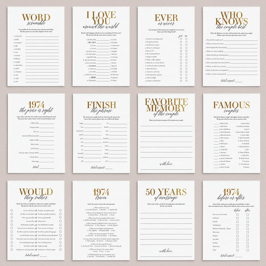 Married In 1974 51st Wedding Anniversary Party Games Bundle Golden by LittleSizzle