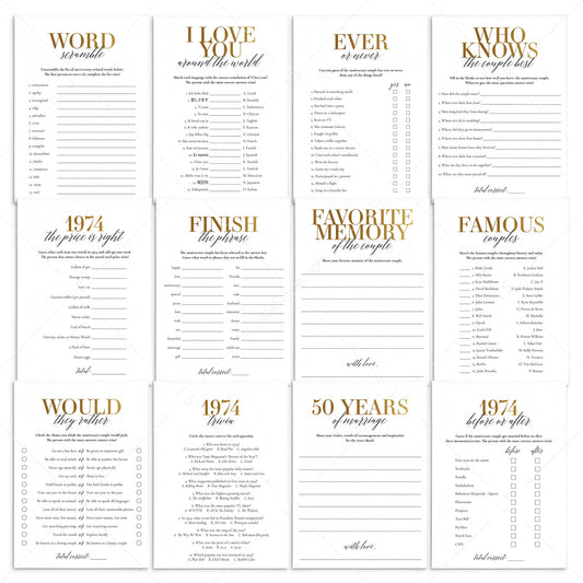 Married In 1974 51st Wedding Anniversary Party Games Bundle Golden by LittleSizzle