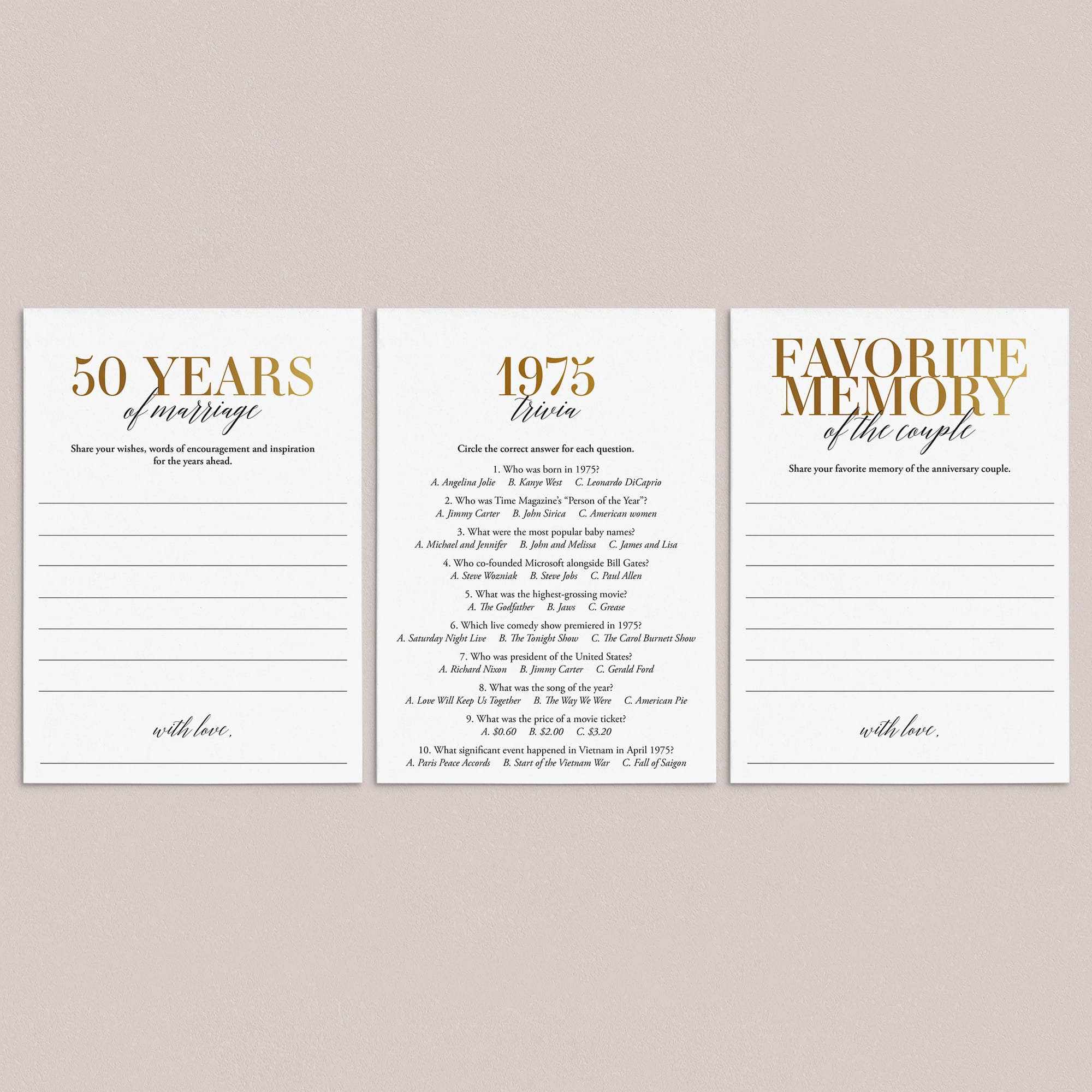 50th Anniversary Party Games Married in 1975 Printable by LittleSizzle