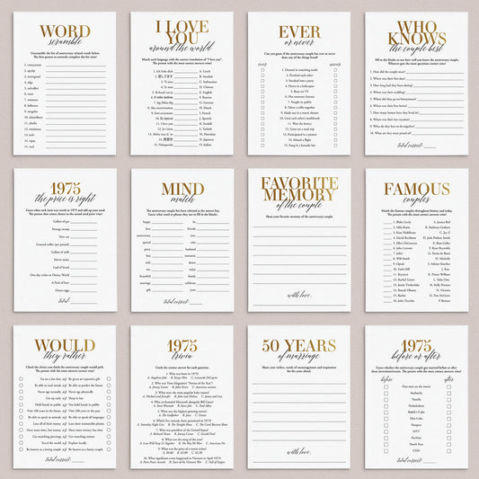 Married In 1975 50th Wedding Anniversary Party Games Bundle Golden by LittleSizzle