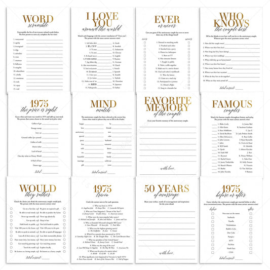 Married In 1975 50th Wedding Anniversary Party Games Bundle Golden by LittleSizzle