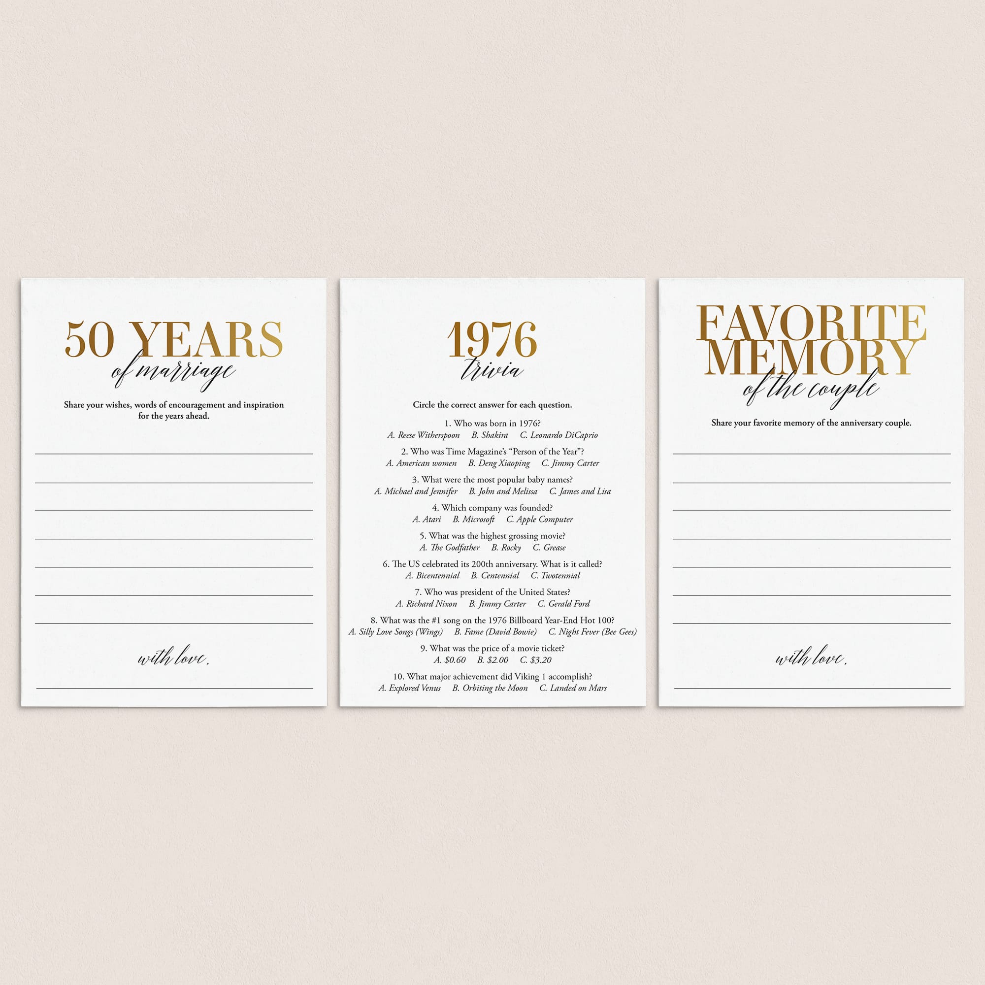 50th Anniversary Party Games Married in 1976 Printable by LittleSizzle