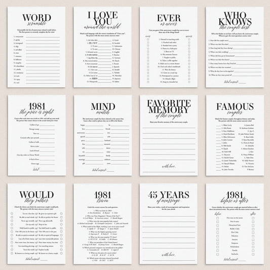 Married in 1981 45th Wedding Anniversary Party Games Bundle by LittleSizzle