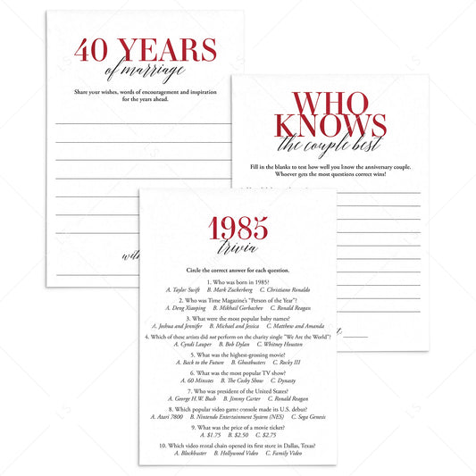 40th Anniversary Party Games Married in 1985 Ruby Wedding by LittleSizzle