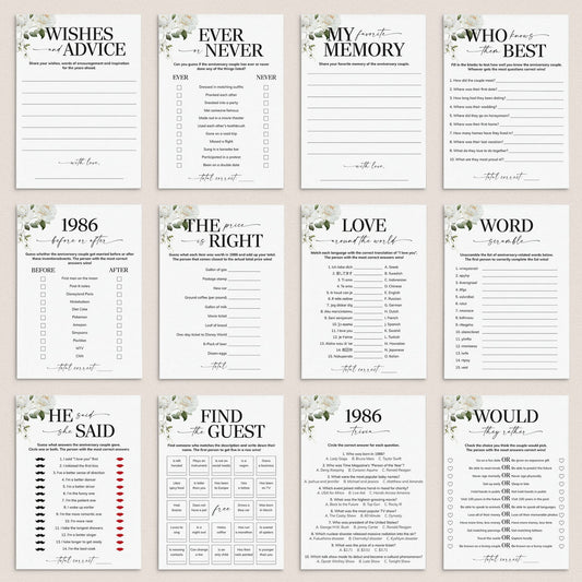 40th Anniversary Games Printable Floral Married in 1986 by LittleSizzle