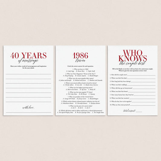 40th Anniversary Party Games Married in 1986 Ruby Wedding by LittleSizzle