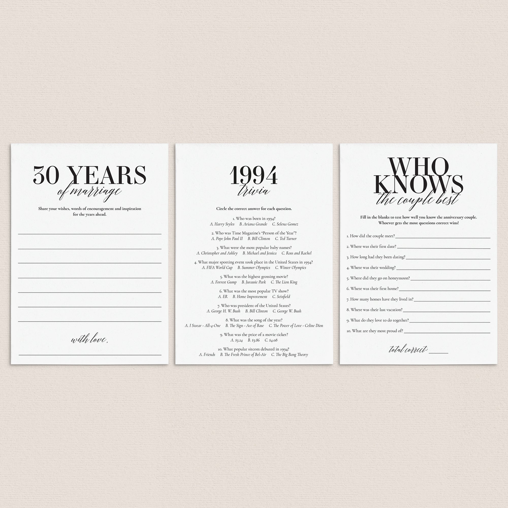 31st Anniversary Party Games Married in 1994 Printable by LittleSizzle