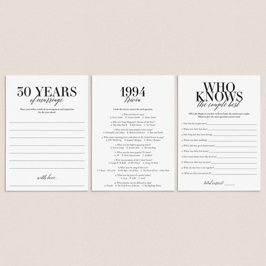 31st Anniversary Party Games Married in 1994 Printable by LittleSizzle