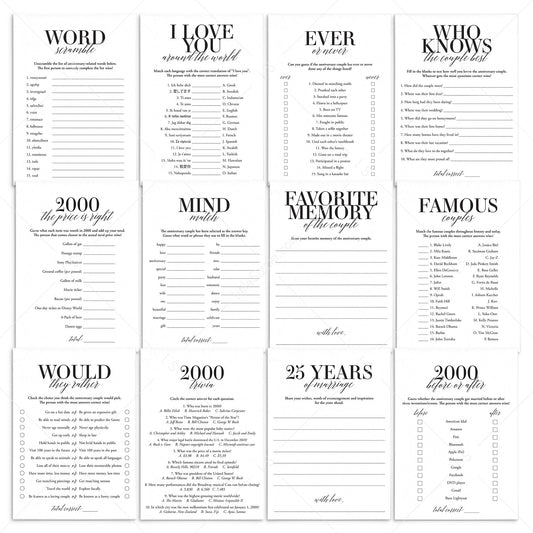 Married in 2000 25th Wedding Anniversary Party Games Bundle by LittleSizzle