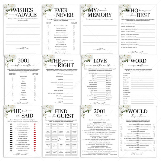 25th Anniversary Games Printable Floral Married in 2001 by LittleSizzle